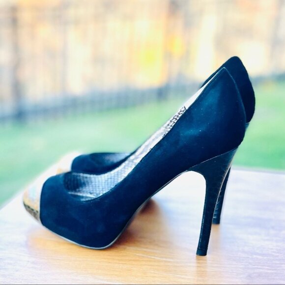 CURATIONS Black Suede Croc Embossed Cap Toe Stiletto Heels Size 8.5 - Picture 6 of 9